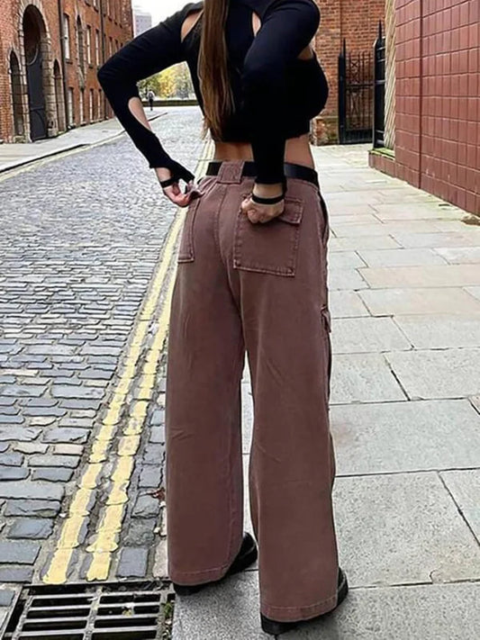 Women Wide Leg Baggy Brown Jeans