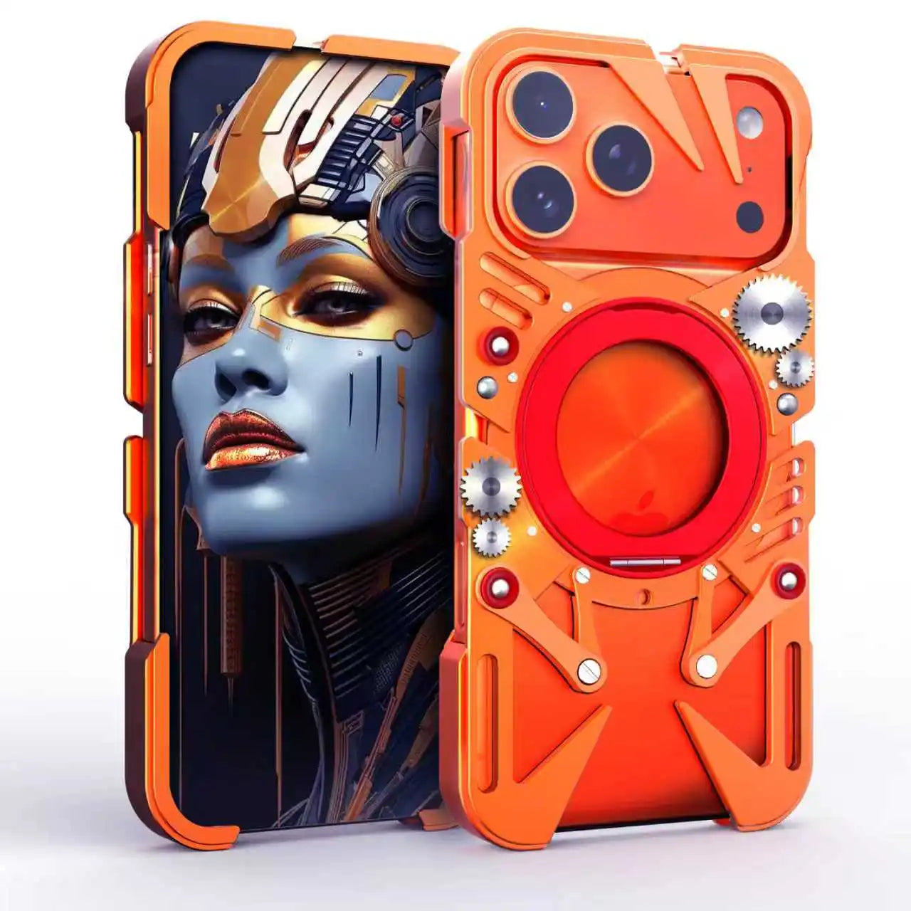 Mechanical Metal Frameless Heat Dissipation Hollow Cover For iPhone 17 Pro Max Alloy Heavy Duty Magnetic 360 Ring Holder Case