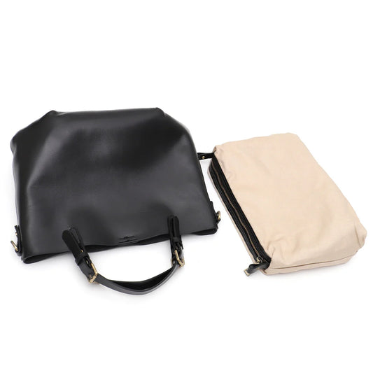 Women Vintage Elegant Real Leather Top-handle Bag Solid Color Minimalist Style Tote Shoulder Cross Body Handbag Zip Liner Purse