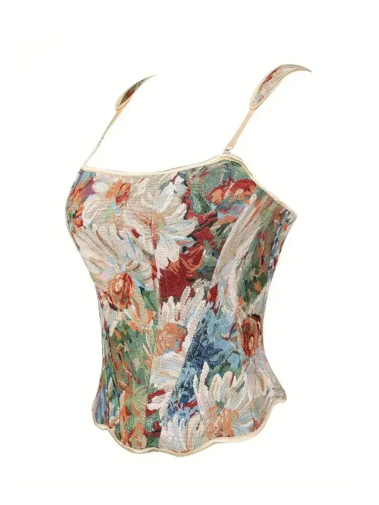 A Frenchstyle floral and fresh printed corset for women shaping top