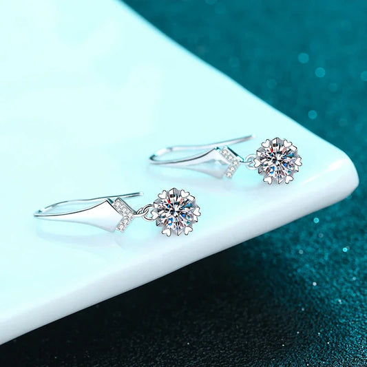 1ct 0.5ct D Color Moissanite Drop Earrings For Women S925 Silver Lab Diamond Engagement Wedding Party Snowflake Earring