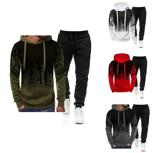 Spring Autumn Men's 2Pcs Suit Sweatshirt Splash Hoodies+Tracksuit Pants Casual Fitness Male New Sportwear Men Clothing