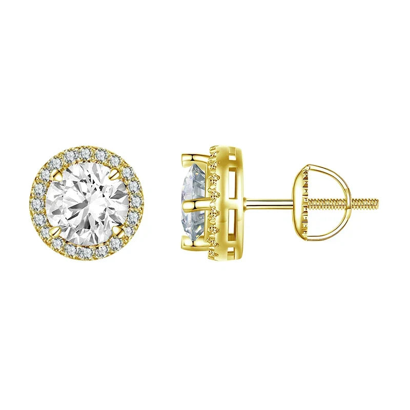 Exquisite Halo Stud Earrings 925 Sterling Silver Moissanite Earrings for Women Engagement Wedding Fine Jewelry Gift