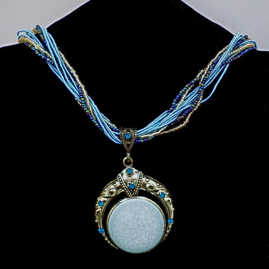 Bohemian Multilayer Necklace Vintage Beads Chain with Crystal Pendant Free-spirited Fashion Jewelry for Women Gift