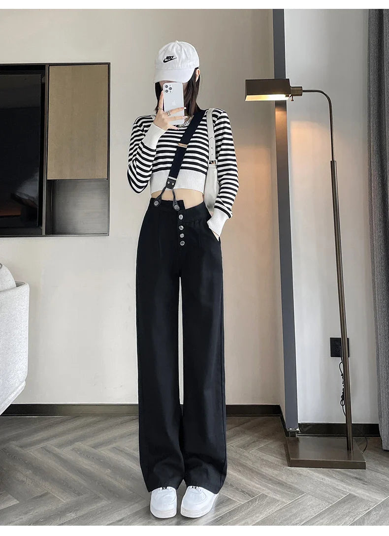 Calça Jeans Feminina Vintage de Cintura Alta Casual