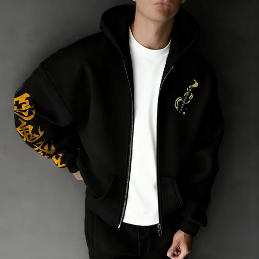 Anime Zipper Hoodie 2025 Unisex Autumn/Winter New Agatsuma Zenitsu Printed Street Hip Hop Trendy Casual Loose Top