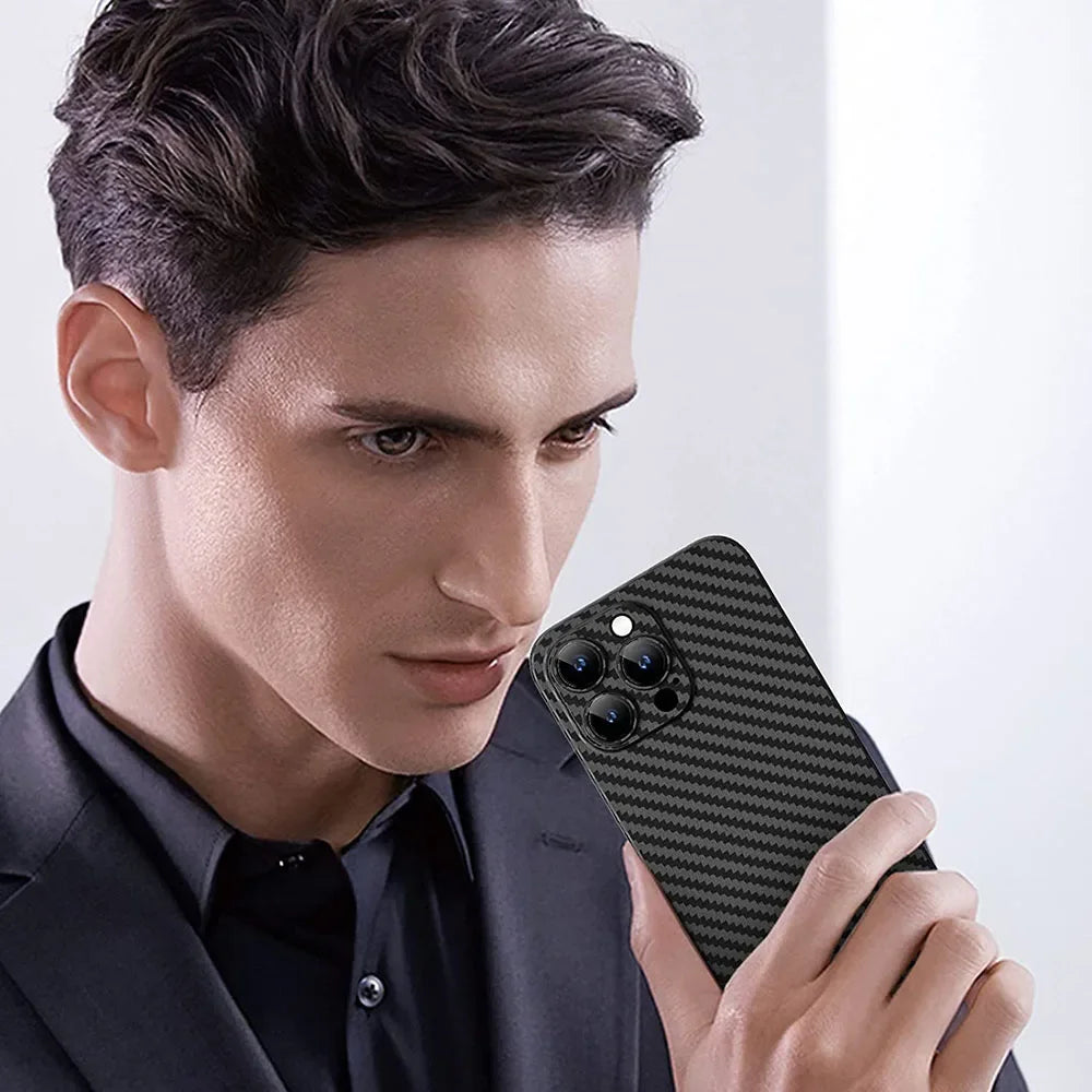 0.3mm Ultra Thin Carbon Fiber Texture Hard Phone Case For iPhone 15 14 13 12 11 Pro Max 7 8 Plus Mini SE Slim Cover Soft Shell