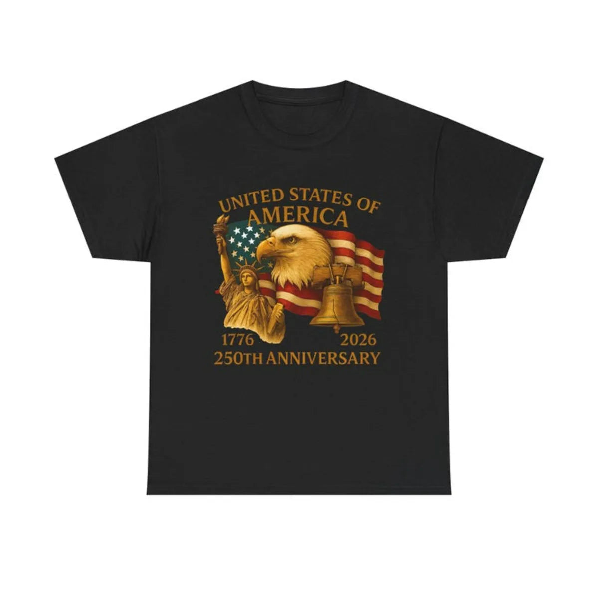 Americas 250th Anniversary 1776 2026 Patriotic Eagle Flag Liberty Bell Graphic T Shirt Vintage USA Heritage Celebration Unisex