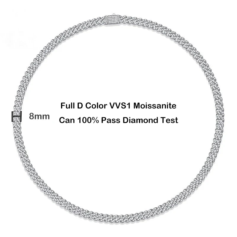 Sparkling Real Full Moissanite Cuban Chain Bracelet for Men Women 8mm S925 Sterling Silver Hip Hop Diamond Link Bracelets