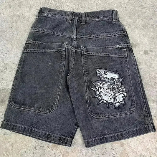 Y2K Baggy Shorts Gothic American Pocket Printing Denim Gym Shorts 2000s Vintage Streetwear Hip Hop Men Women Basketball Shorts
