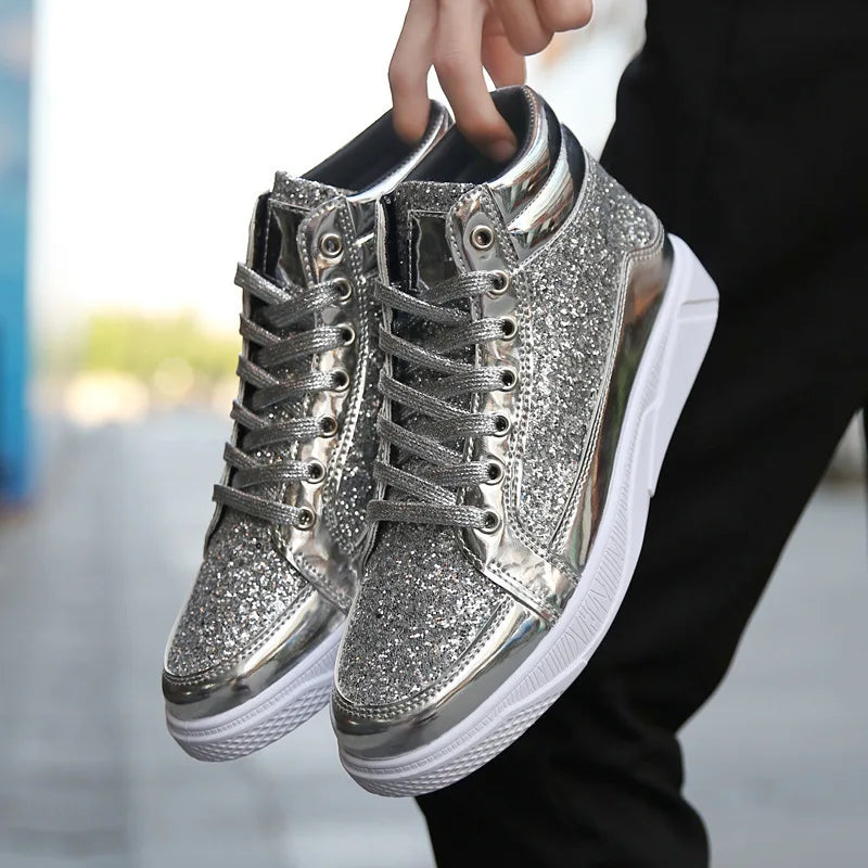 Man High Top Sneakers Luxury Glitter Men Ankle Boots Fashion Non-slip Casual Shoes High Quality Hip Hop Men Boots 2024