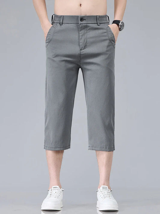 Men's Summer Lyocell Shorts Thin Breathable Comfortable Slim Korean Fashion Short Pants Elastic Waist Casual Vacation Pants