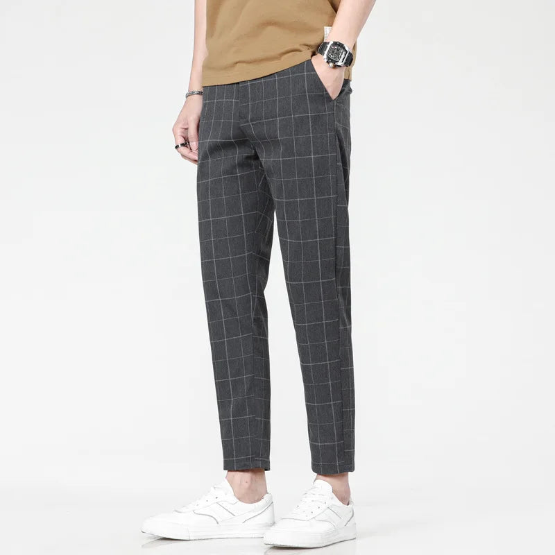 Business Ice Silk Pants Straight Elastic Waist Black Gray Trousers Breathable Simple Male Clothing Casual Suit Pants AII seasons