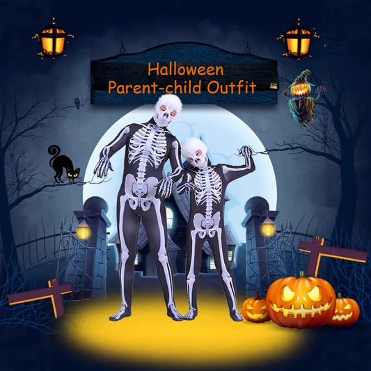 Halloween Costumes for Kids Adult Horror Zombies Ghost Boy Girl Skeleton Pumpkin Jumpsuit for Boy Girl Stage Performance Leotard