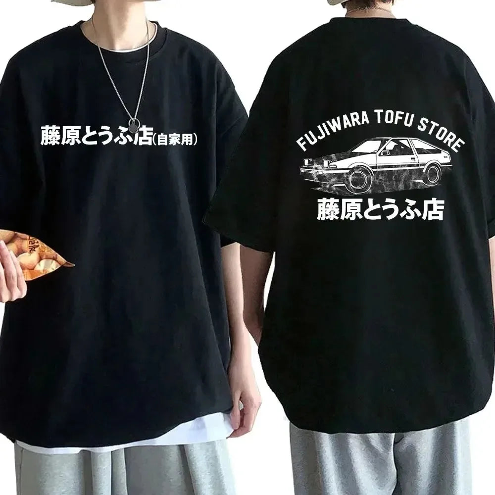Anime Drift AE86 Initial D Double Sided T Shirt O-Neck Short Sleeves Summer Casual Unisex R34 Skyline GTR JDM Manga T-Shirts
