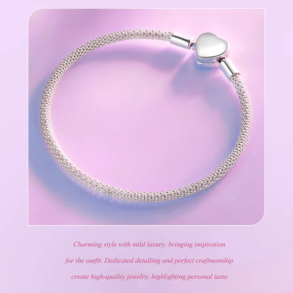 Heart Basic Charm Bracelet 925 Sterling Silver Snake Chain Basic Bracelet For Women Heart Love Jewelry 17CM 19CM