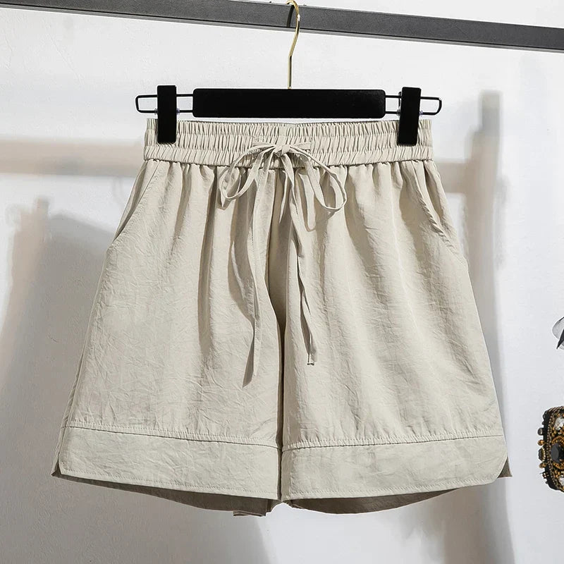 Plus Size Summer Shorts For Women 2025 Summer Ice Silk Drawstring Large Size Loose Shorts Women Korean Streetwear Shorts Female