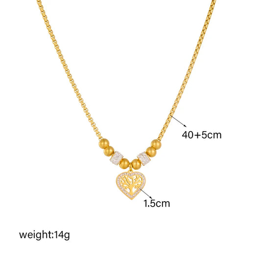 316L Stainless Steel Heart-Shaped Tree Pendant Necklace For Women New Fashion Beads Choker Chains Jewelry Gift Party