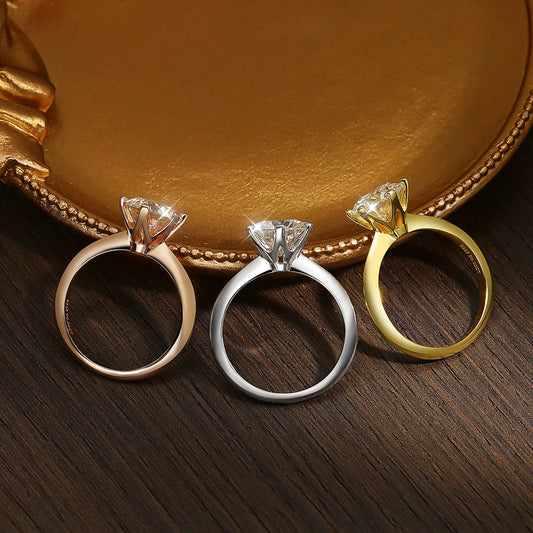 D VVS Moissanite Rings for Women 6 Prong Classic Trendy Solitaire Engagement Wedding Band GRA Certified 925 Sliver Ring