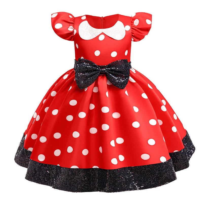 New Polka Dot Bow Sequin Little Fly Sleeve Princess Dress for Girls Christmas and Halloween Cosplay Performance Costume