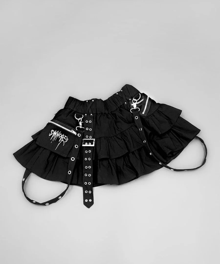 Japanese Style Mine Harajuku Punk Metal Buckle with Packet Decorative Ruffled Short Skirt Sweet Cool Girl Women's Plaid Skirt