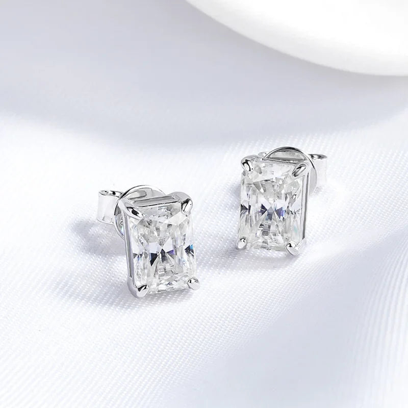 0.5CT 1CT 2CT Radiant Cut Moissanite Stud Earrings for Women Luxury Quality Jewelry 100% 925 Sterling Silver Plated 18K