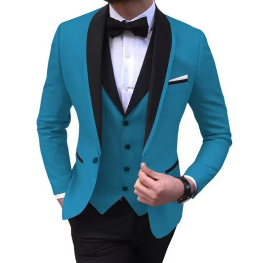 Latest Solid Casual Men's Suit Slim Fit Blazer Male Groom Tuxedos Wedding Business Party Suits 3 Pieces Sets(Jacket+Vest+Pants)