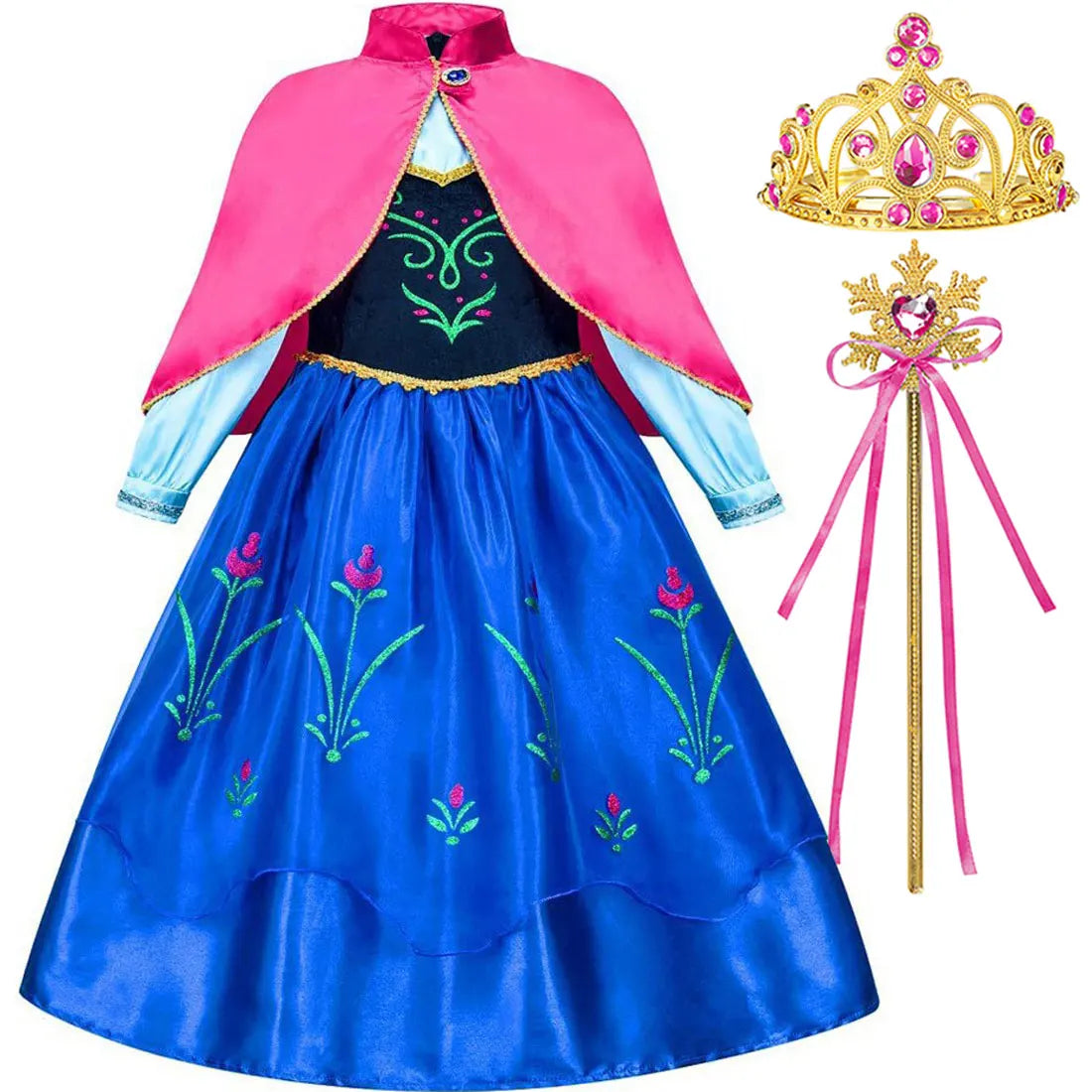 Frozen Classic Movie Princess Anna Dress With Red Cape Christmas Holiday Party Carnival Girls Gift Cosplay Anna Dress Set