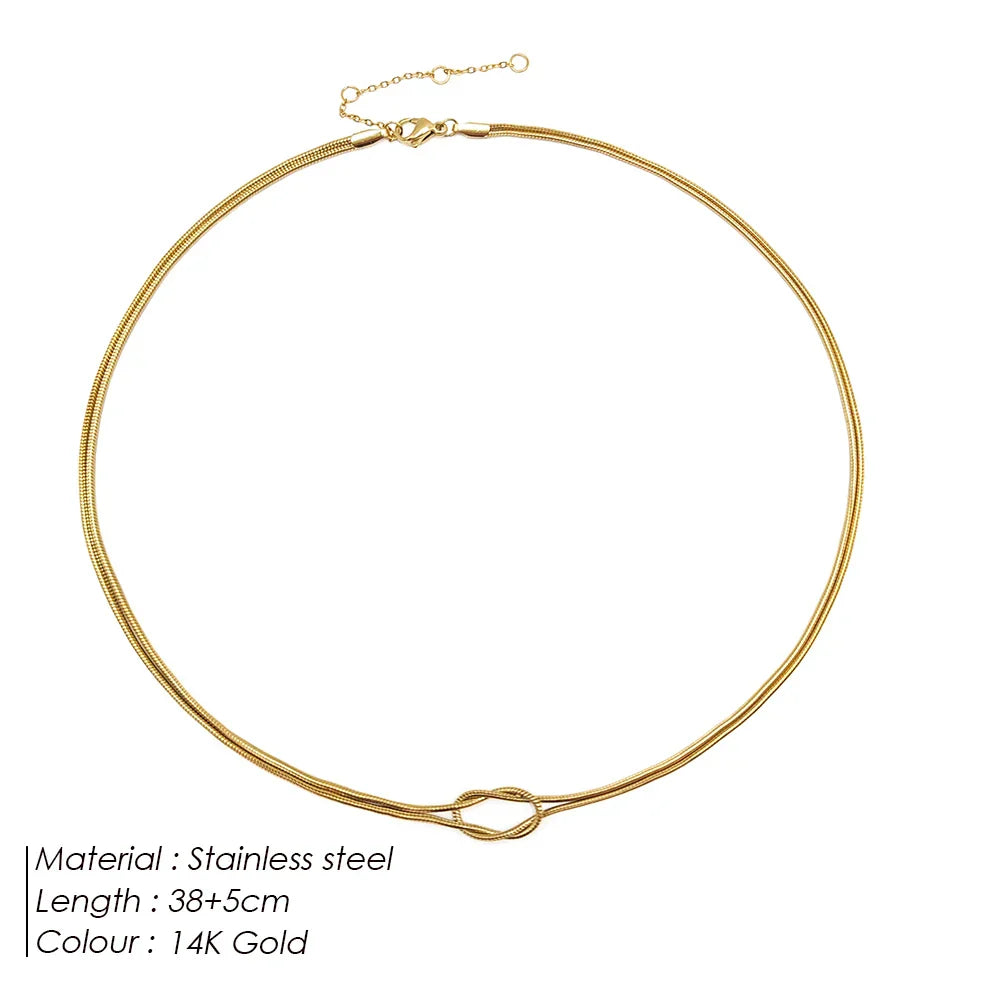 Elegant Minimalist Jewelry Lusterless 14k Gold Plated Knotted Snake Chain Necklace Women's Stainless Steel Accessories