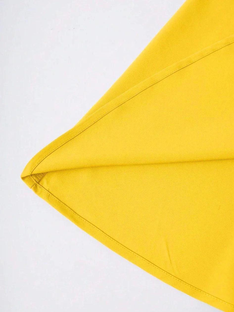 Women's Spring Summer Bright Yellow High Waist Large Bow Detail Flared Midi Skirt Elegant Casual Office Style