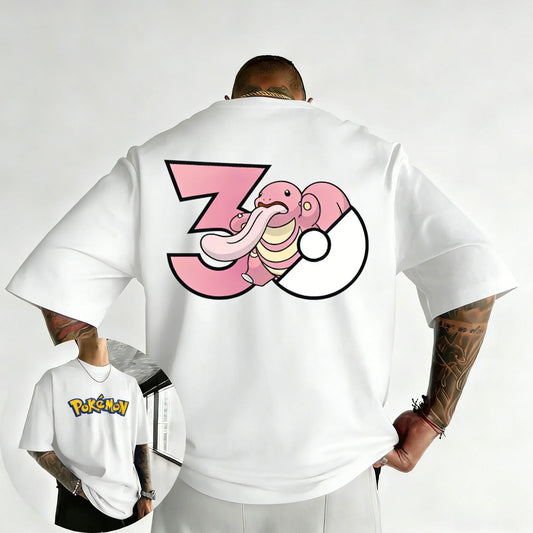30th Anniversary Lickitung Printed T-shirt Summer Men's and Women's Trendy Large Loose Casual Y2K Short Sleeve Top