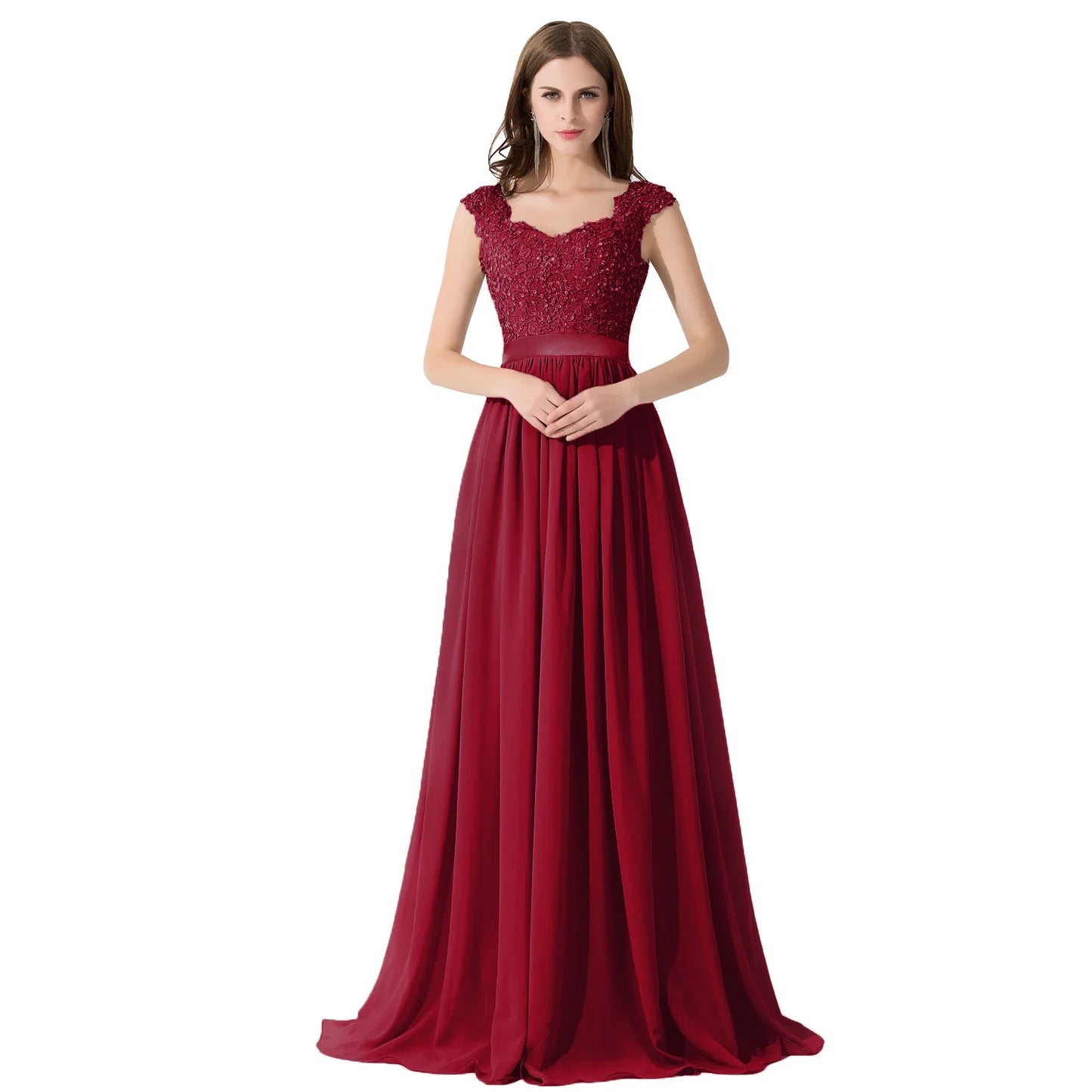 2024 Burgundy Bridesmaid Dresses Elegant Long Beading Pearls Bodice Chiffon V Neck A Line Maxi Gown Wedding Party Gowns