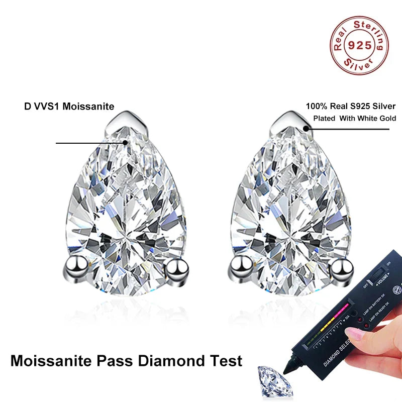 1ct D Color Pear Cut Moissanite Stud Earrings Water Drop Lab Diamond 925 Sterling Silver Gold Plated Wedding Jewelry Gift