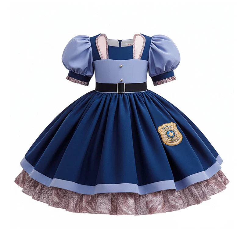 Girls Judy Hopps Police Officer Dress Zootopia Bunny Costume Kids Dress Up Halloween Rabbit Dress Outfits