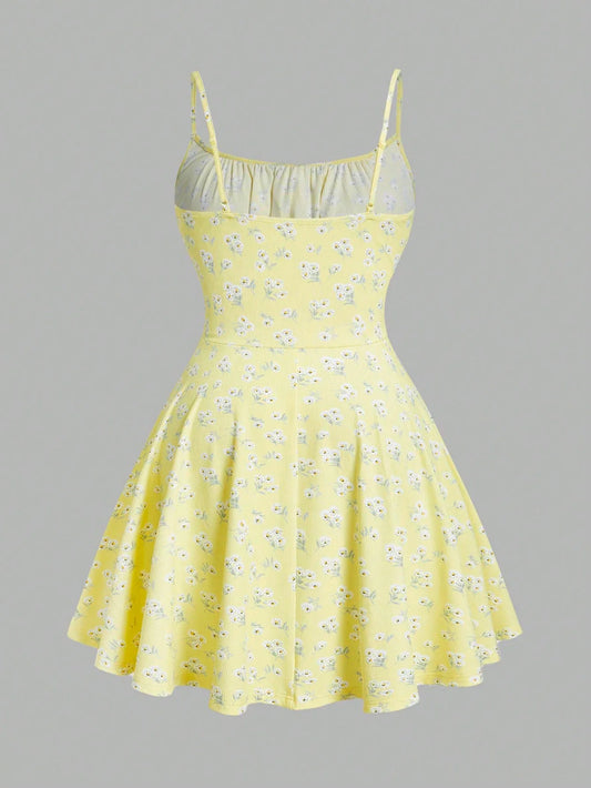 New fashion floral elegant sleeveless thin strap camisole dress