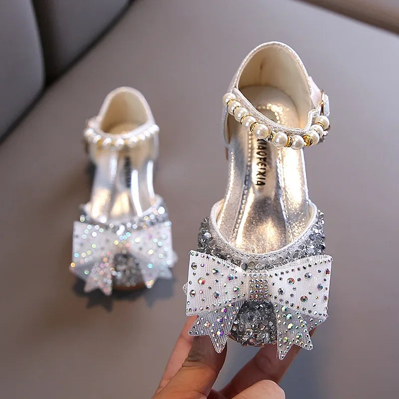 Girls Sandals Summer Fashion Sequins Rhinestone Bow Girl Princess Shoes for Baby Girl Shoe Flat Heel Sandals Size 21-35