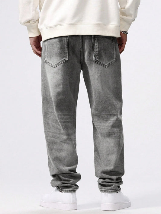 Men's Straight-leg Skinny Grey Jeans American street style is a minimalist design that is suitable for everyday wear
