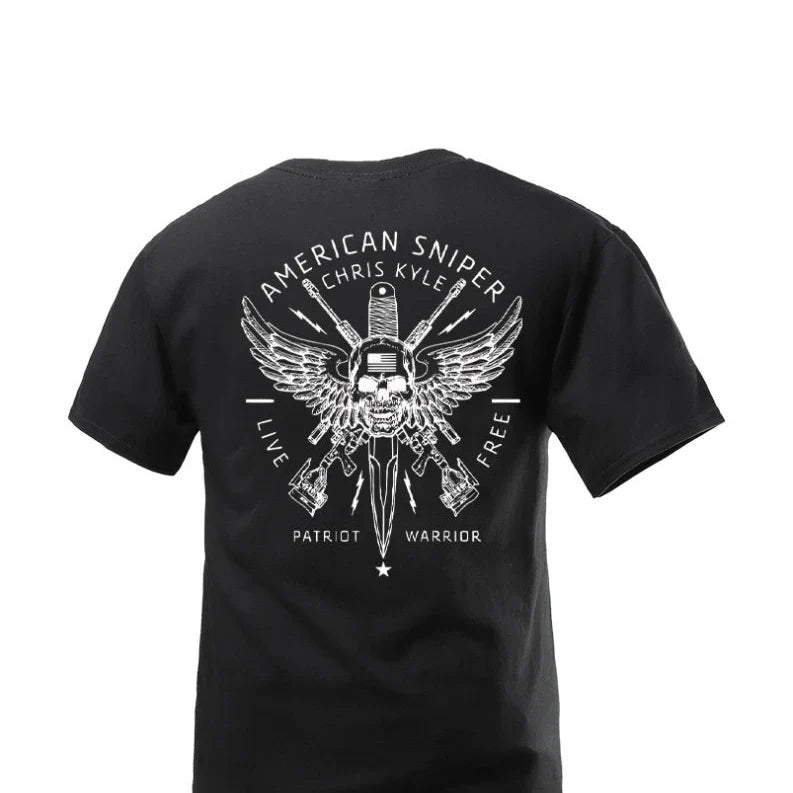 Summer New Military Wind Tough Guy Wind Wings Skull Printing Crew Neck Short Sleeve T-Shirt Tough Guy Clothing