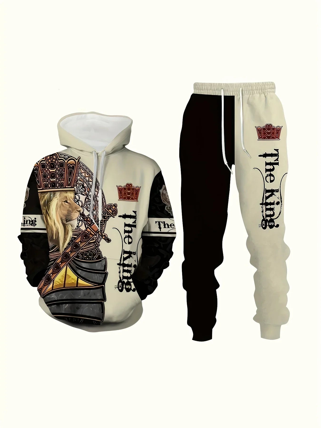 Vintage Men's Hooded Hoodies 3D Printed Battle Animal Pattern Sweatshirt Drawstring Sport Long Sleeve Tops Casual Men's Set