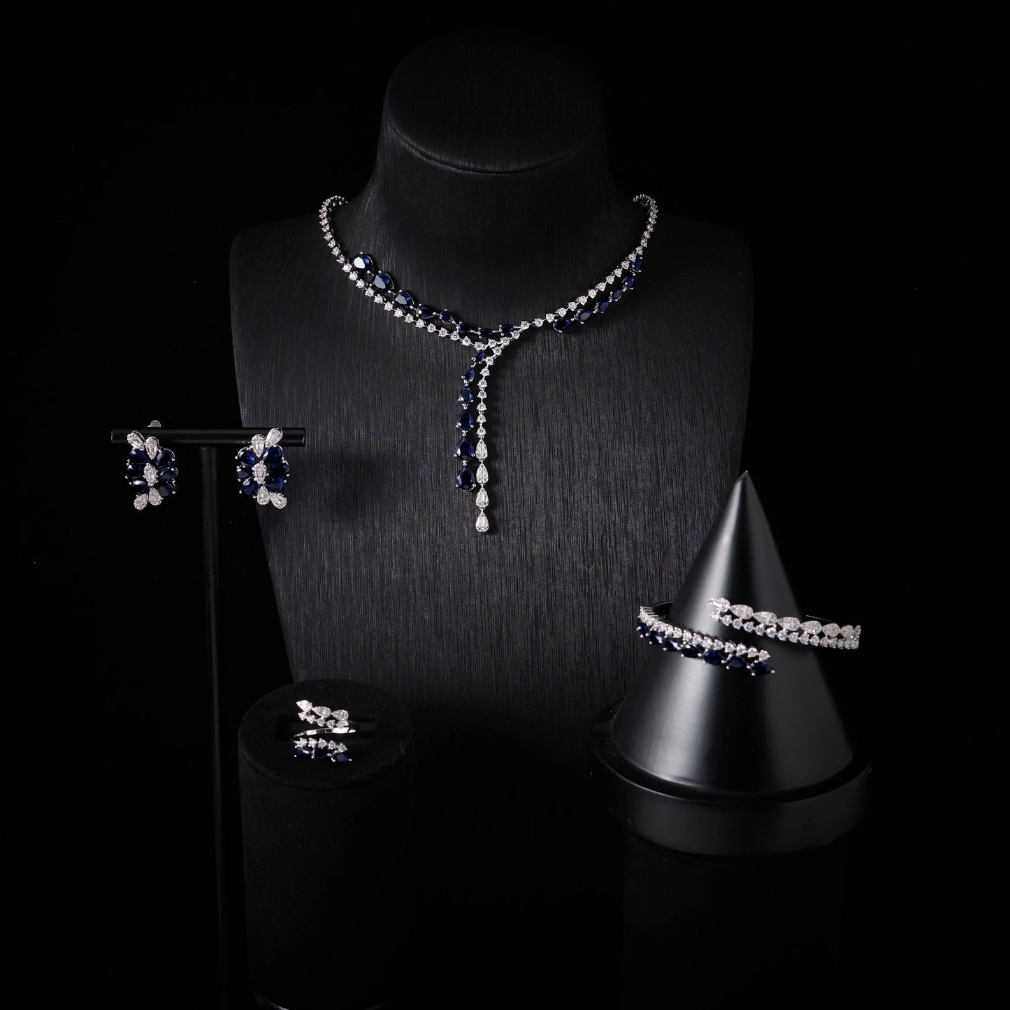 00086 Necklace Sets for Women Heart Water Drop Cubic Zirconia Layer Jewellery Set Dubai Saudi Party Engagement Accessory