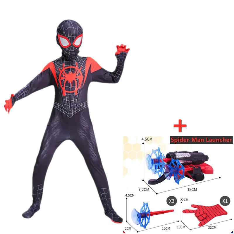 High Quality Kids Superhero Costume Spider Man Jumpsuit with Web Shooter Halloween Performance Outfit Holiday Gifts Boys Girls