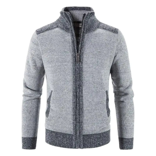 New Winter Men's Patchwork Jacket Knitted Coat Fashion Cardigan Outerwear Long Sleeves Casual Thick Slim Warm Zipper Coats