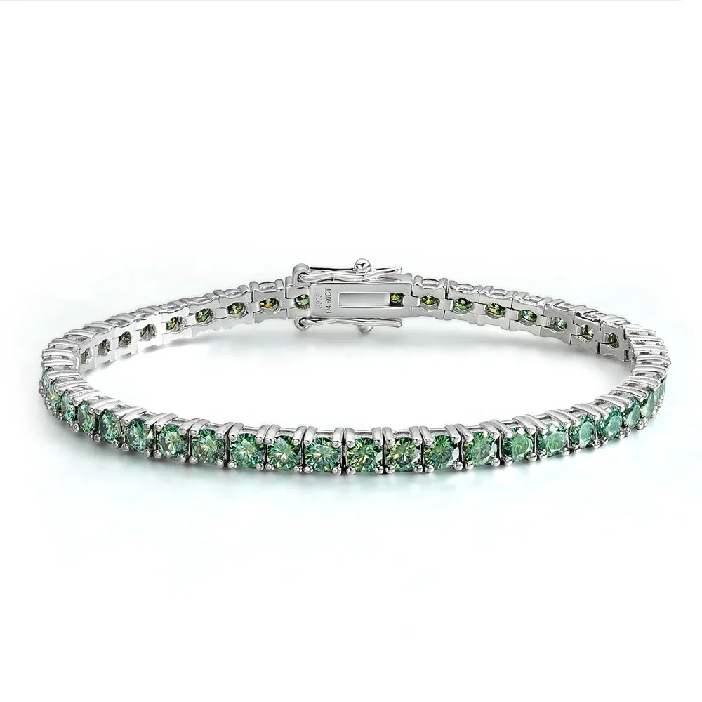 3/4mm GRA Certified Full Green Moissanite Tennis Bracelet for Women 18K Plated Lab Diamond 925 Silver Bracelet Men