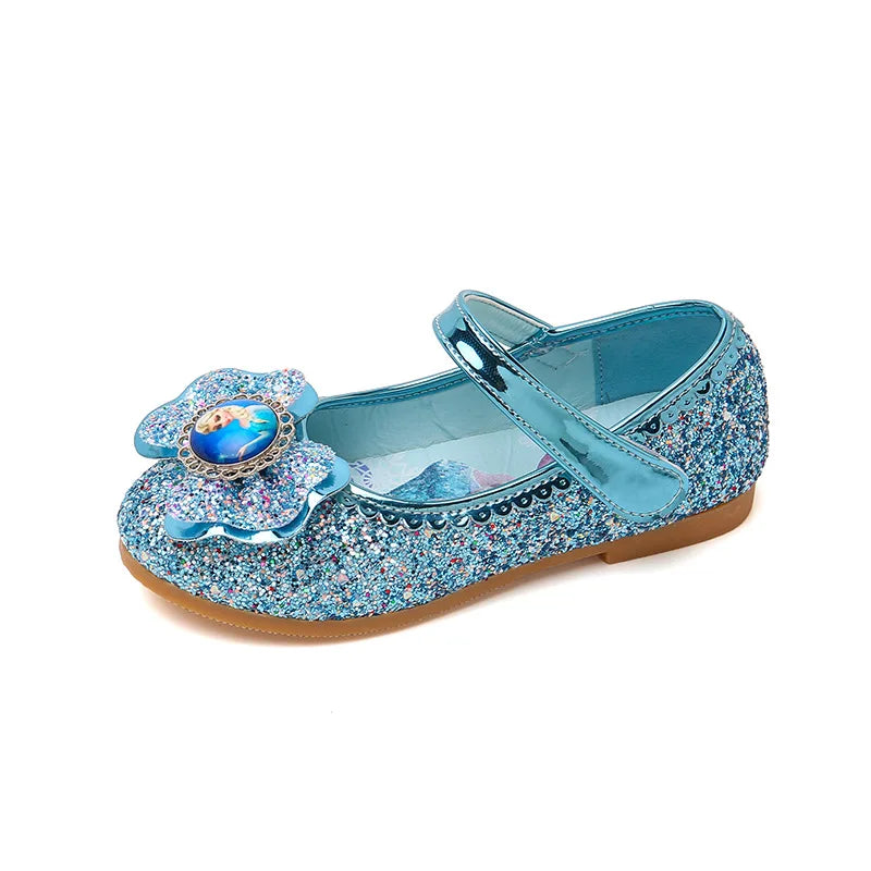 Frozen Girls Princess Shoes Spring and Autumn Flat Paillette Shoes Children's Soft Sole Baby Casual Shoe Party Shoes