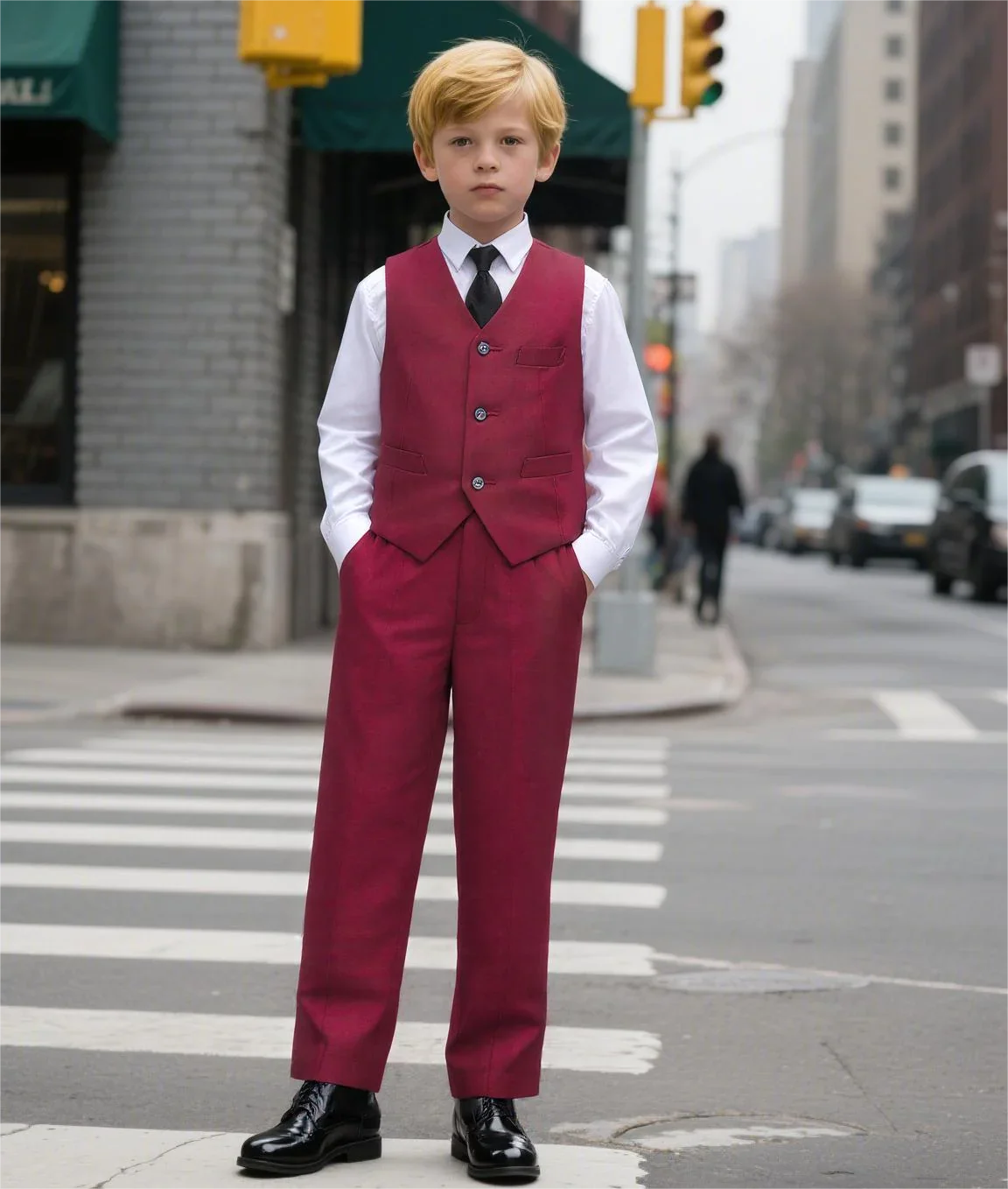 Boys' 2-Piece Suit Set with Vest and Formal Trousers Wedding Formal Attire Children's and Teenage Clothing Suit Sizes 4-16Y