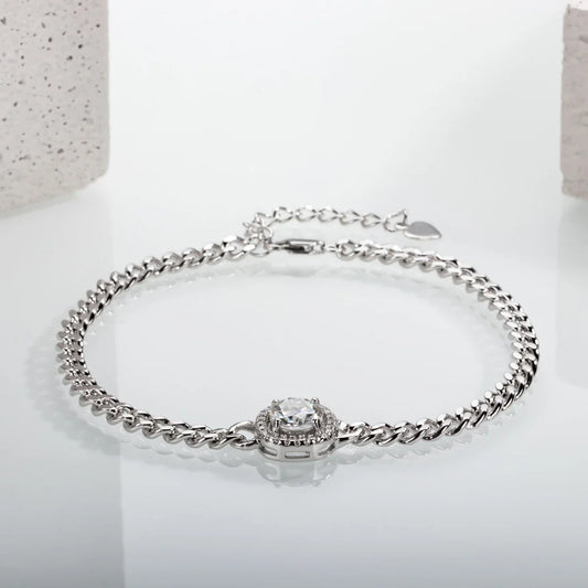 Moissanite Cuban Bracelet On Hand 925 Sterling Silver 18K White Gold Plated Adjustable Bracelets for Woman Jewelry