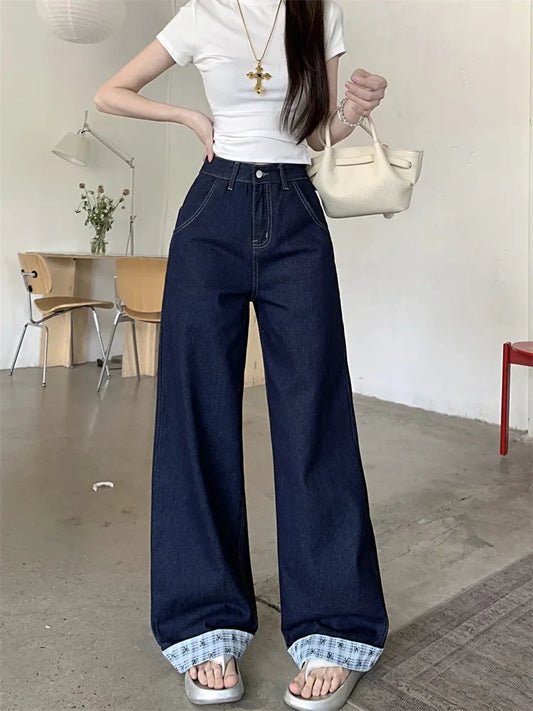 Women High Waist Wide Leg Loose Straight Denim Pants