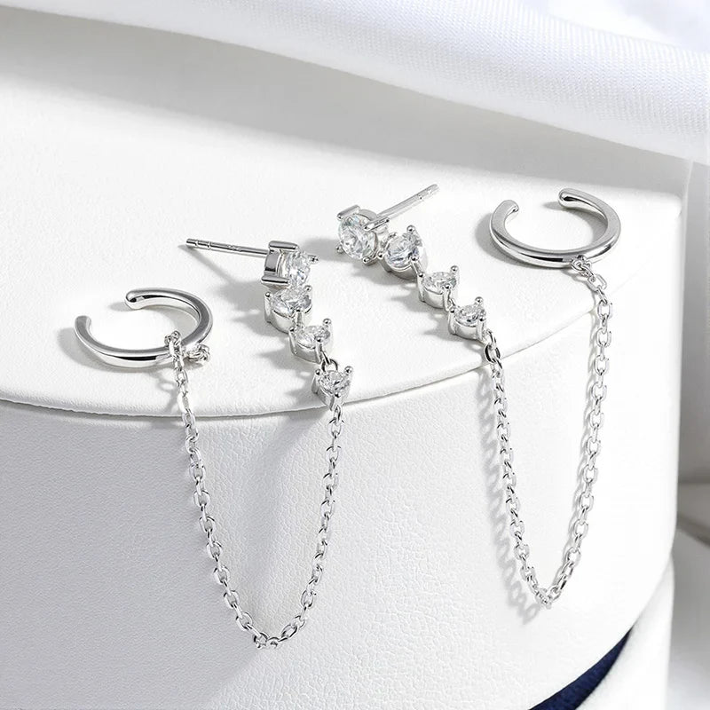 9CM Gradient Tassels All Moissanite Drop Earrings for Women Sparkling Female Girls Jewelry 925 Sterling Silver Plated 18K