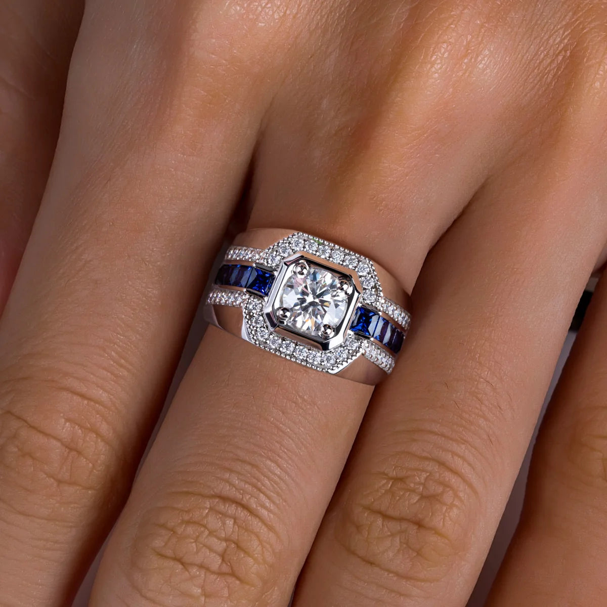 Men's 1ct D Color Moissanite Ring 925 Sterling Silver Gold Plated Retro Luxury Lab Created Diamond Engagement Ring