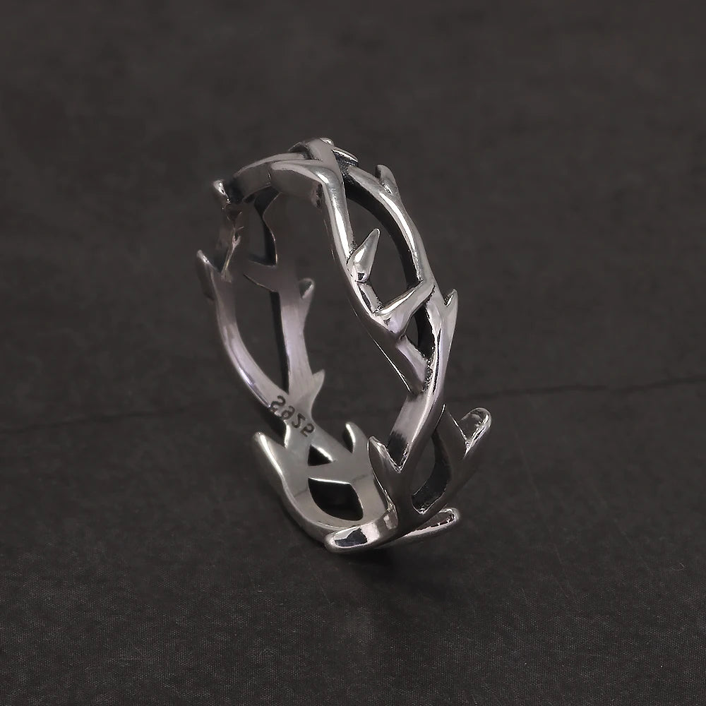 925 Sterling Silver Gothic Thorn Couple Rings for Women Men Punk Retro Cool Spiky Finger Ring Adjustable Hip-hop Y2k Jewelry